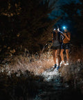 Two hikers using Mycro 400 Rechargeable Headlamp With 6 Light Modes And Detachable Hat Clip, Water Resistant 400 Lumens