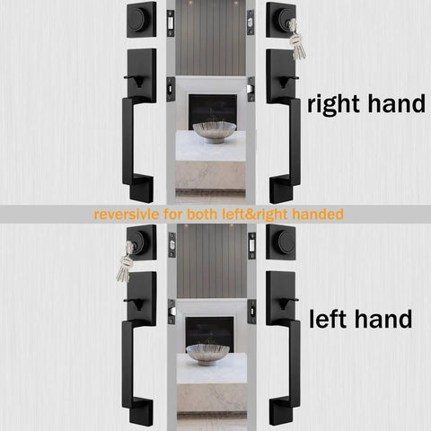 Dope Double Front Door Handleset With Keyed Entry And Dummy Lever Reversible For Left Or Right Hand Square Deadbolt Iron Black Finish