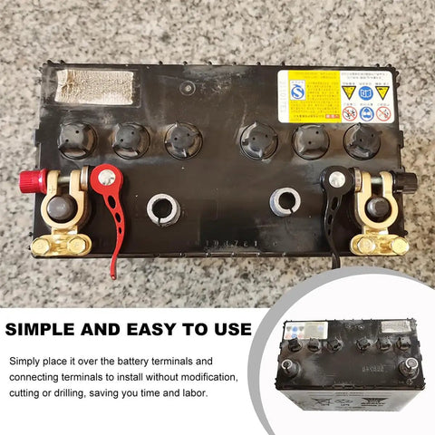 Top view of Heavy Duty Battery Terminal Connectors For Top Post Cars Positive And Negative Cable Clamps Galvanized Steel Rust Proof Build.