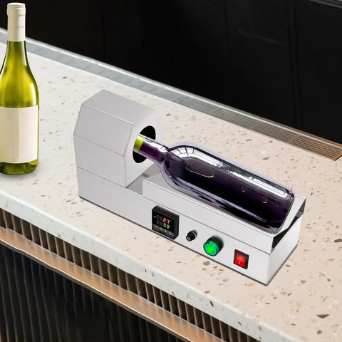 Straight Up Pro 110V Wine Bottle Cap Shrink Sealer Machine With Smart Digital Thermostat And Super Quick Heating Coils in use on countertop.