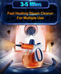 Illustration of Powerful Handheld Pressurized Steam Cleaner With 11-Piece Accessory Kit For Multi-Surface Cleaning features fast heating