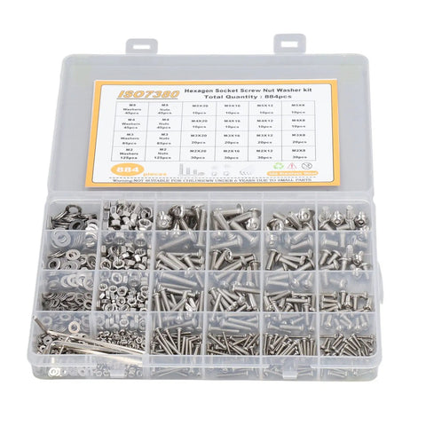 All In One 884 Piece Screws Nuts And Washers Kit For Home DIY Repairs Durable 304 Stainless Steel Fasteners Set, open case
