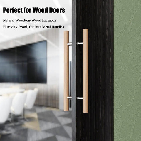Premium Beech Wood Door Handle Push Pull Bar Featuring Rock Solid 304 Steel Connector For Sauna And Interior Doors No Sweat Setup Heavy Duty 12 Inch H Shape Hardware