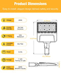 Diagram showing dimensions and features of Ridiculously Bright 200W LED Parking Lot Light 28000 Lumens 5000K Shoebox Style Light IP65 Waterproof.