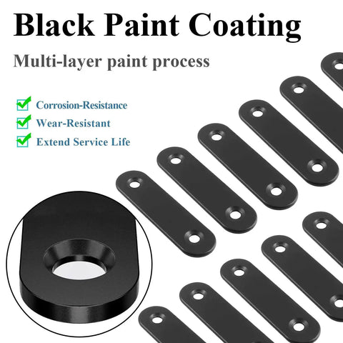 Tough As Nails Stainless SteelFlat Brackets 24 Pack, Heavy Duty Straight Connector Supports For Wood Panels, Rust Proof Corner Braces With Countersunk Holes, Great For Tables Beds Fences In Matte Black