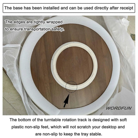 Kick Up Your Hosting Game With This 39 Inch Round Wooden Lazy Susan Rotating Serving Tray featuring a protective non-slip base.