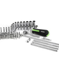 Beefy 64 Piece One Quarter Inch Drive Socket Set With Deep And Shallow Six Point Sockets Ratchet Extensions And Universal Joint