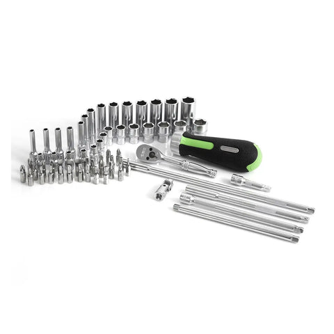 Beefy 64 Piece One Quarter Inch Drive Socket Set With Deep And Shallow Six Point Sockets Ratchet Extensions And Universal Joint