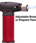 Go To Professional Butane Torch Lighter Handheld Mini Blow Torch adjustable flame in use, red handle, USA family-owned tool MT 51