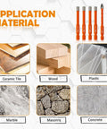 Application materials for Badass 12 Piece Diamond Drill Bit Set: ceramic tile, wood, plastic, marble, masonry, concrete.