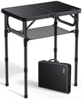 Foldable Camping Table With Storage Net Grab-And-Go Lightweight Aluminum Outdoor Table 23.2 X 16 Inches shown folded and set up