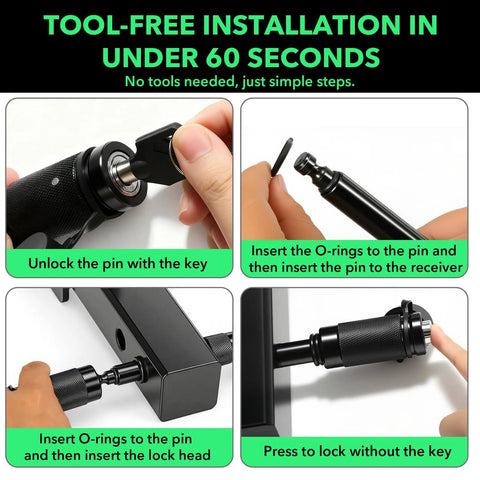 Installation steps for Heavy Duty Anti Theft Trailer Hitch Pin Lock For Five Eighths Inch Shackle Fits Class III And IV Two Inch Receiver