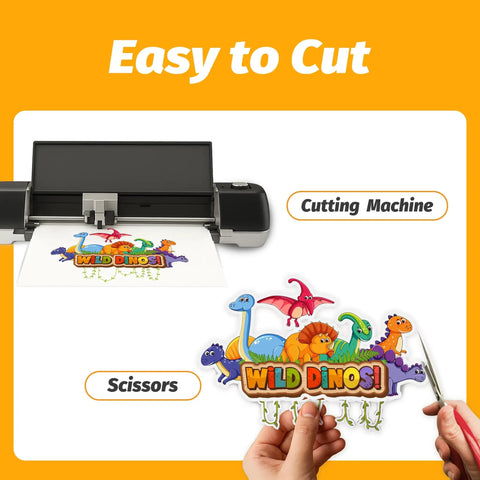 Cutting machine and scissors with Wild Dinosi design on Dark Cotton Inkjet Heat Transfer Paper For T Shirts 10 Sheets 8.5x11 Inches Printable Iron On Transfers For Dark Fabric Stretchable And Washable With Vibrant Colors Durable Machine Wash Safe Best For 70 To 100 Percent Cotton.