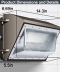 Product dimensions of 120W Dusk To Dawn LED Wall Pack Light With Photocell, 15840 Lumens, 5000K Outdoor Security Flood Light.