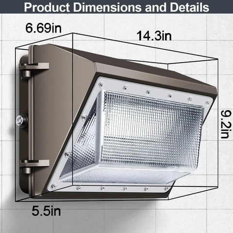 Product dimensions of 120W Dusk To Dawn LED Wall Pack Light With Photocell, 15840 Lumens, 5000K Outdoor Security Flood Light.