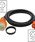 L14-30P to CS6364 50A Locking Plug Transfer Adapter with 10ft SOOW cable, heavy duty 125 250V power cord, 7,500 watts, 600V rubber jacket