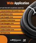 16AN Fuel Line Kit with applications for oil cooler, fuel supply, return lines, black nylon braid, 5 feet, 500 PSI, 2000 PSI burst
