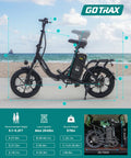 S4 16 Inch Folding Electric Bike For Adults And Teens With 350W Brushless Motor Peak 500W, black frame side view with size measurements