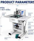 Heavy Duty Built Like A Tank Pneumatic Picture Frame Corner Joiner Machine featuring dimensions and specifications diagram.