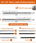Heavy Duty Swage Lag Screws For Cable Railing 80 Pack One Eighth Inch Cable Railing Hardware Kit T316 Stainless Steel Left And Right Handed Threads For Wood Post Deck And Stair Railing System diagram with measurements and tools.