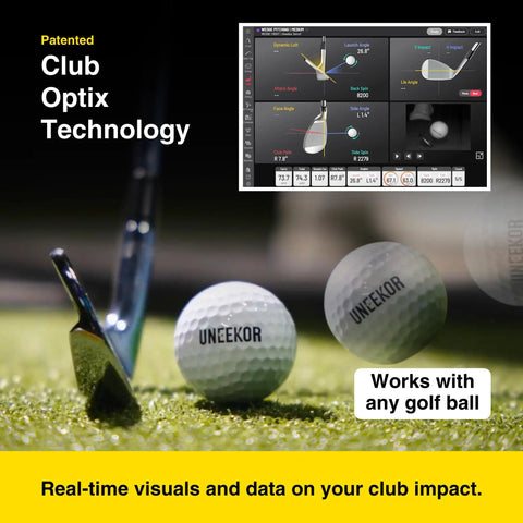 Eye Mini Golf Launch Monitor And Indoor Outdoor Simulator With 19 Precision Metrics and Uneekor golf balls on grass