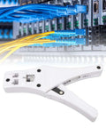 All Day Pro Grade Crimping Tool With Comfortable Ergonomic Handle shown with RJ45 connectors, ideal for quick Ethernet cable work.