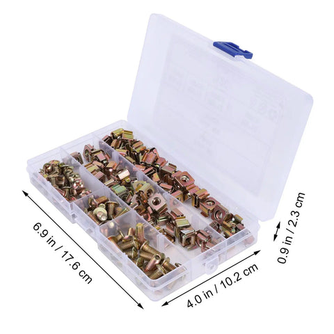 120 Piece Cage Nuts And M5 Lock Nuts Kit Carbon Steel Square Hole Nuts With Screws in clear plastic box