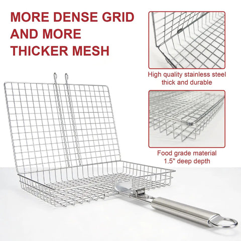 Stainless Steel Grill Basket With Detachable Handle For Outdoor Grilling Perfect For Fish Meats And Veggies Flip Easy And Even Heating