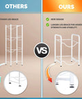 Comparison of thin vs sturdy water jug stand leg designs; two tier water jug stand for 5 and 3 gallon bottles, space saving steel rack