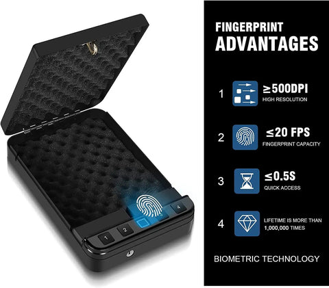 Open Fast Access Fingerprint Gun Safe For Pistols With Quick Open Automatic Door Biometric Lock showing interior features.