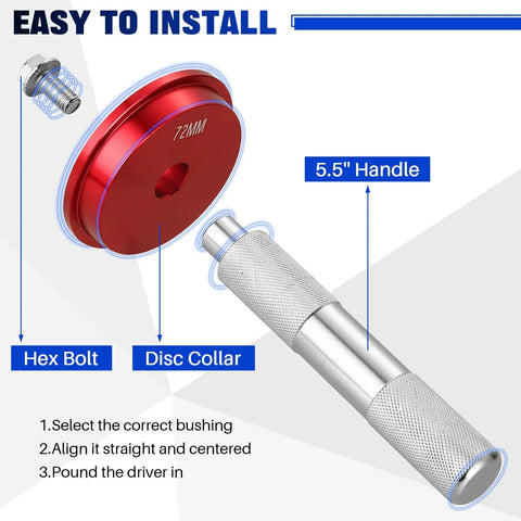 Bearing Race And Seal Driver Set 10 Piece Bearing Press Kit With 5.5 inch Handle and 72mm Disc Collar for easy installation