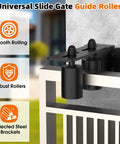 Heavy Duty Sliding Gate Guide Roller Hardware Kit With 3 Inch Black Nylon Wheels And Steel L Bracket, installed on gate