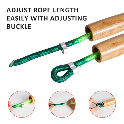 Rainbow Double Dutch Jump Rope Set Two Pack 16 Foot Long Jump Rope For Kids And Adults With Wooden Handles and adjustment buckle