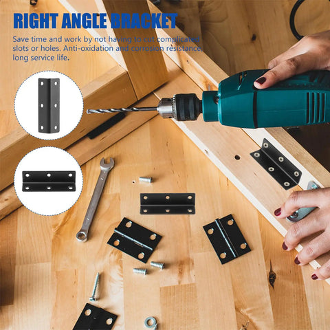 Stainless Steel 90 Degree Corner Braces L Shaped Brackets With Screw Holes 4 Pack shown in use for furniture assembly