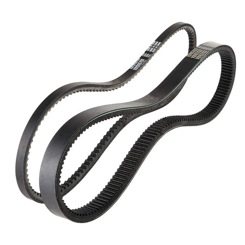 Clutch Drive Belt And Starter Generator Belt Kit For Club Car DS 1997 Up And Club Car Precedent 2004 Up Gas Golf Carts Replaces OEM 1016203 And 101916701, showing two belts intertwined on a white background.