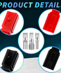 Close-up of red and black shells with silver plated copper contacts from 120 Piece Power Connector Kit With Quick Disconnect Battery Terminals 15A 30A 45A Assortment