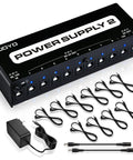 Guitar Pedal Power Supply With 10 Isolated Outputs 9V 12V 18V Options For Distortion Reverb Chorus Stompboxes, showing cables.