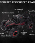 Beast Mode One Sixteen Scale Off Road RC Monster Truck With Twenty Kmph Top Speed LED Headlights And Chassis Lights