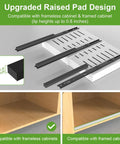 Upgraded Raised Pad Design for Heavy Duty Two Pack Expandable Pull Out Cabinet Organizer with compatibility for frameless cabinets.