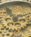 18 Inch Big Boy Gear Wall Clock With Smooth Rotating Cogs And Crisp Gold Roman Numerals inner gears and hands view