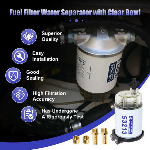 Fuel Water Separator Marine Kit For Outboard Motors With Three Eighth Barb And One Quarter NPT Brass Fittings illustration