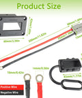 Product size chart of the 50 Amp Battery Quick Disconnect Connector Plug Kit with 8 AWG 30 cm cable, O-ring terminal, and cover