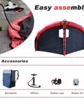 Dope Inflatable Foil Kite Wing For Kitesurfing And Wingfoiling setup with backpack, inflator, safety rope, and repair kit shown