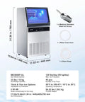 Party Ready Ice Maker For Home Bar Or Restaurant, Up To 130 Lbs Per Day With 33 Lbs Storage, 45 Cubes Per Cycle, Stainless Steel