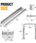 Badass 12 Inch Boat Trailer Bunk Brackets Four Pack Heavy Duty Galvanized Steel dimensions and hardware details displayed.