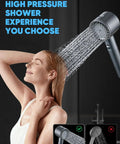 Ion Drops Filtered Shower Head With Handheld, High Pressure Five Spray Modes shown in use on woman's hair