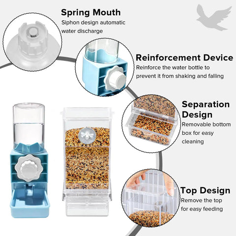 Ditch The Floor Debris With This No Mess Bird Cage Feeder And Automatic Water Dispenser showing spring mouth and separation design.