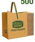 Natural Kraft Paper Tote Bag With Locally Grown Design, Eco Friendly Reusable Gift Bag Go To Market Groceries And Small Shops, 500 pack