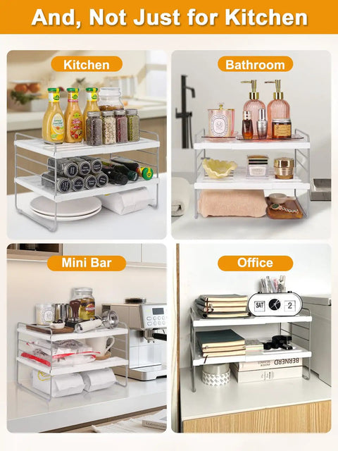 Expandable Foil And Plastic Wrap Organizer, 3-Tier Height Adjustable Kitchen Cabinet Rack used in kitchen, bathroom, mini bar, office
