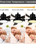 Dope 52 Inch Outdoor Ceiling Fan With Light And Remote Matte Black Finish 5 Reversible Blades shown with adjustable lighting modes